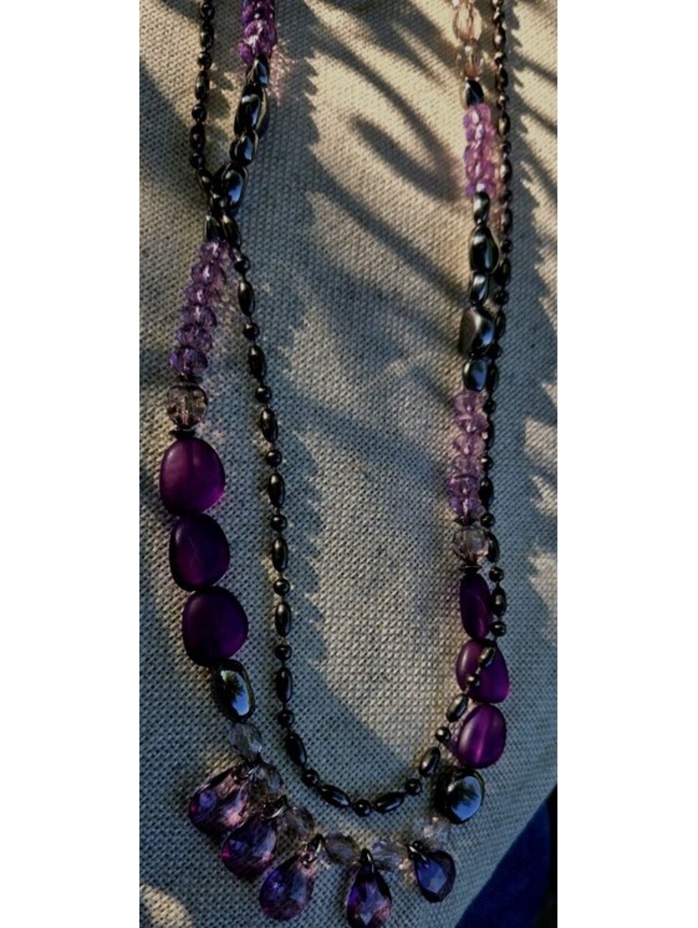 Chicoβs Purple and Black 2 Strand 36" Beaded Statement Necklace Faceted